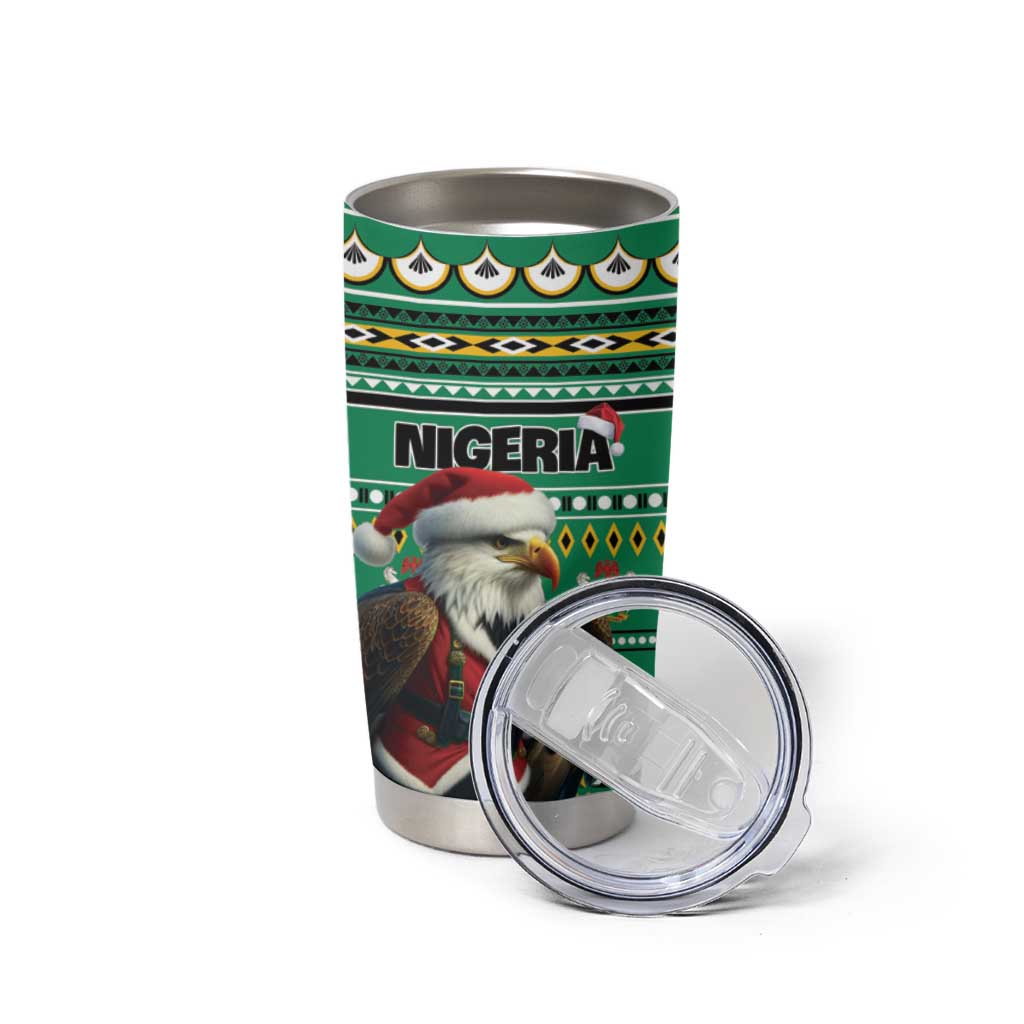 Nigeria Christmas Tumbler Cup Eagle Santa African Pattern - Wonder Print Shop