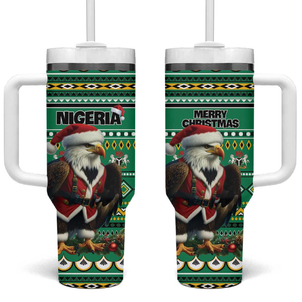 Nigeria Christmas Tumbler With Handle Eagle Santa African Pattern - Wonder Print Shop