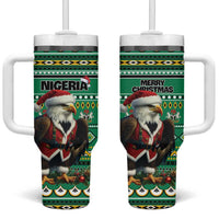 Nigeria Christmas Tumbler With Handle Eagle Santa African Pattern - Wonder Print Shop
