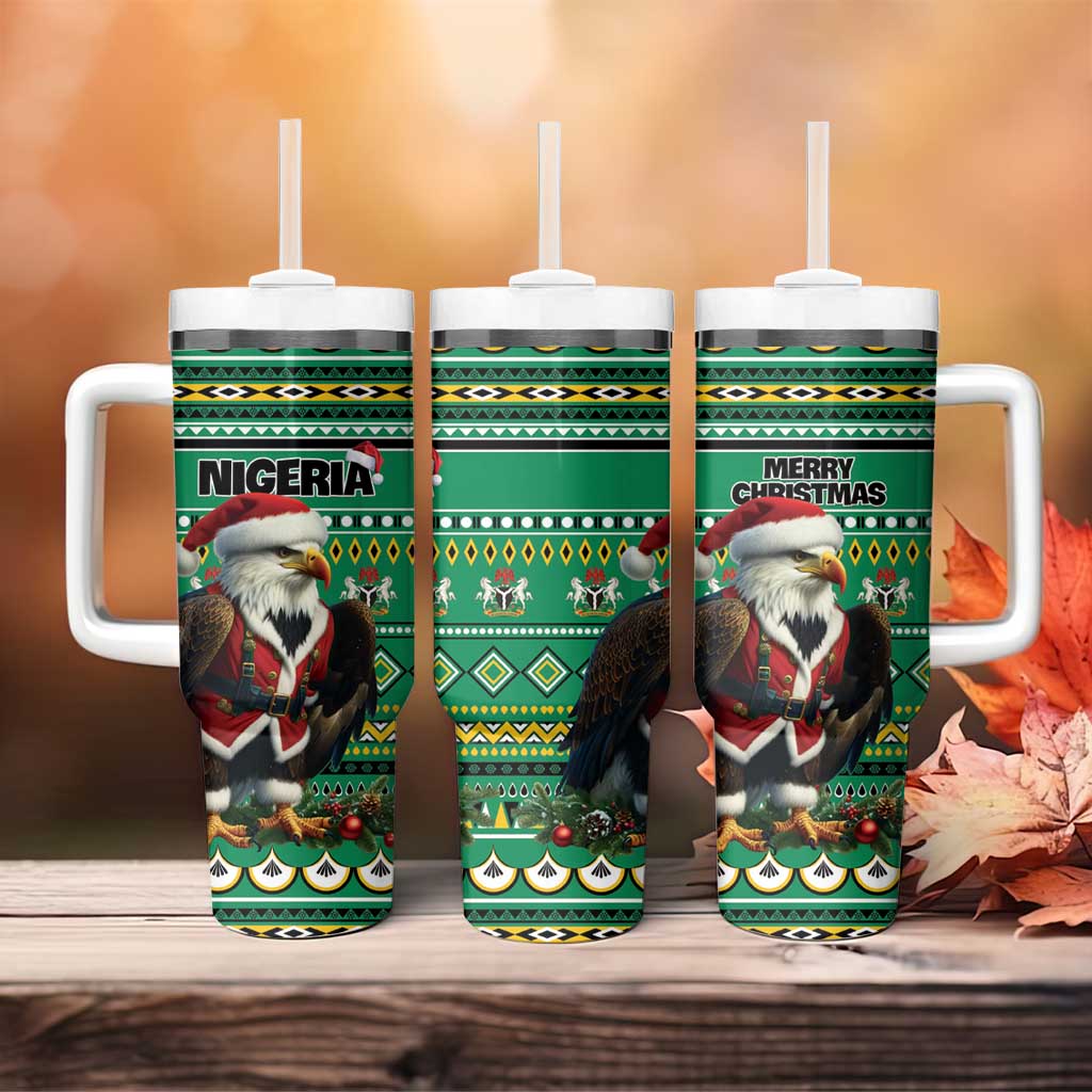 Nigeria Christmas Tumbler With Handle Eagle Santa African Pattern - Wonder Print Shop