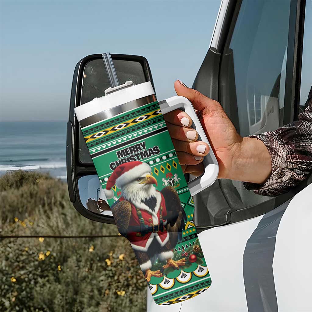 Nigeria Christmas Tumbler With Handle Eagle Santa African Pattern - Wonder Print Shop