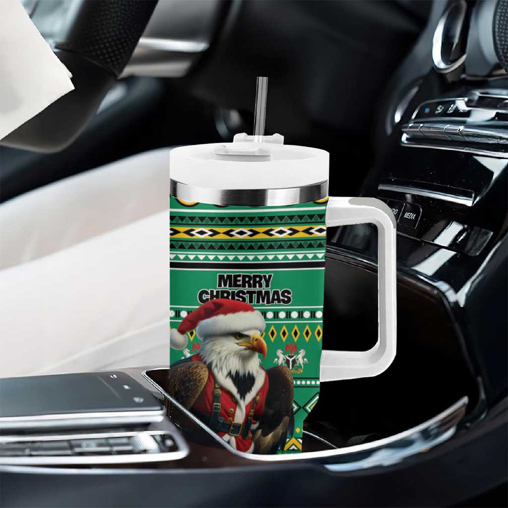 Nigeria Christmas Tumbler With Handle Eagle Santa African Pattern - Wonder Print Shop