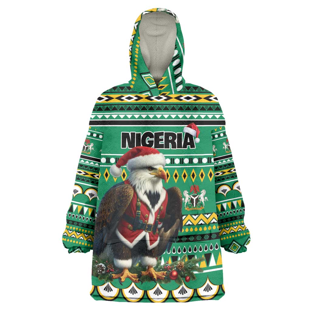 Nigeria Christmas Wearable Blanket Hoodie Eagle Santa African Pattern - Wonder Print Shop