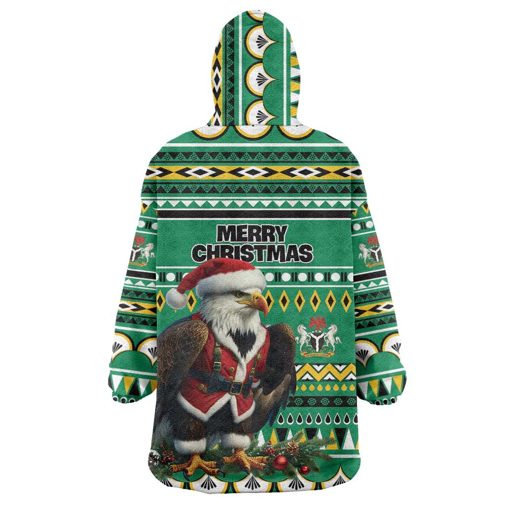 Nigeria Christmas Wearable Blanket Hoodie Eagle Santa African Pattern - Wonder Print Shop