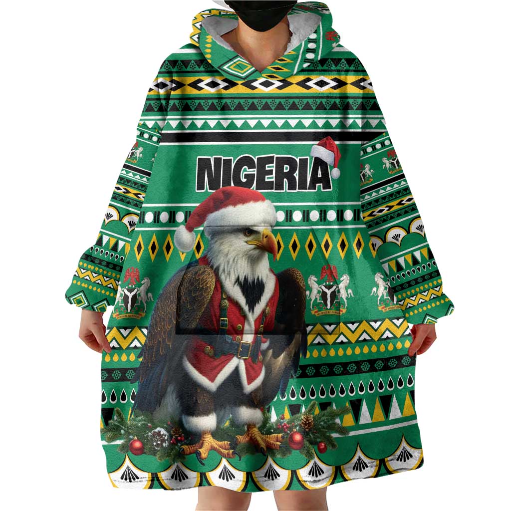Nigeria Christmas Wearable Blanket Hoodie Eagle Santa African Pattern - Wonder Print Shop
