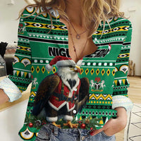 Nigeria Christmas Women Casual Shirt Eagle Santa African Pattern - Wonder Print Shop