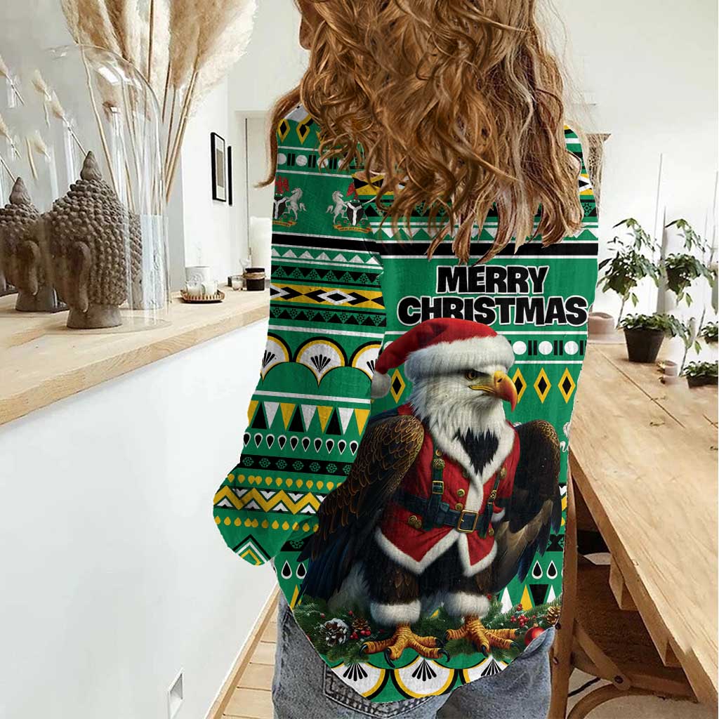 Nigeria Christmas Women Casual Shirt Eagle Santa African Pattern - Wonder Print Shop