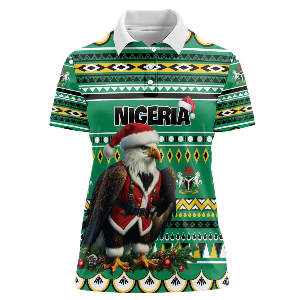 Nigeria Christmas Women Polo Shirt Eagle Santa African Pattern - Wonder Print Shop