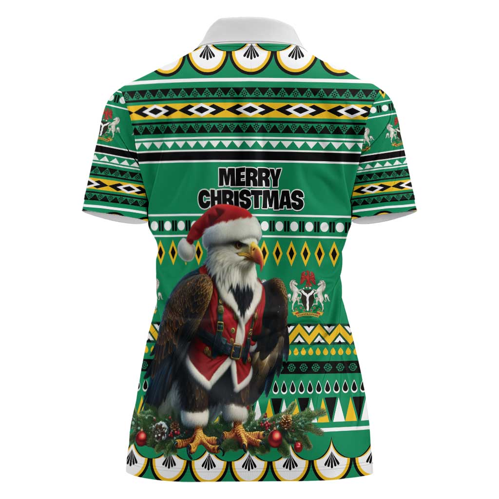 Nigeria Christmas Women Polo Shirt Eagle Santa African Pattern - Wonder Print Shop