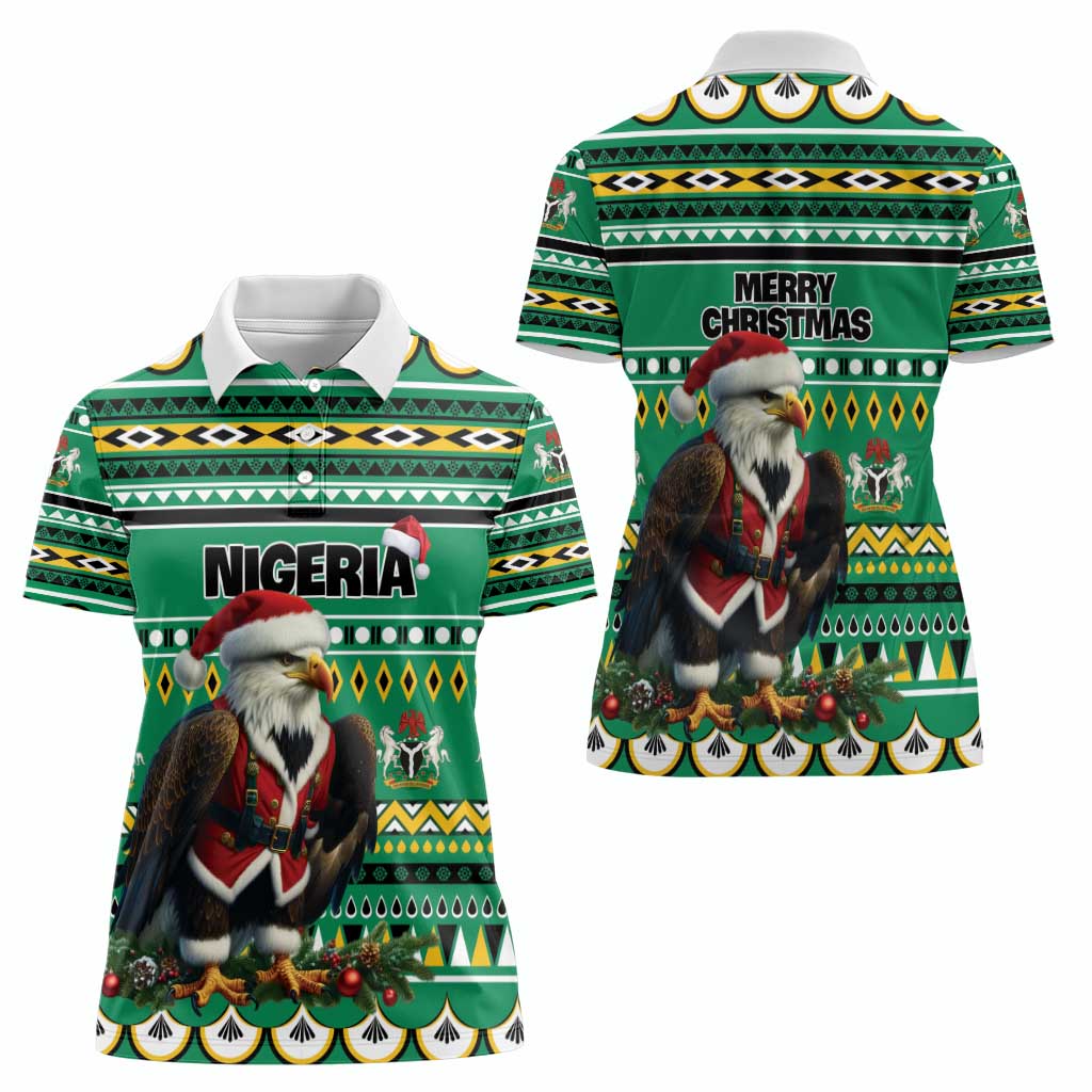 Nigeria Christmas Women Polo Shirt Eagle Santa African Pattern - Wonder Print Shop
