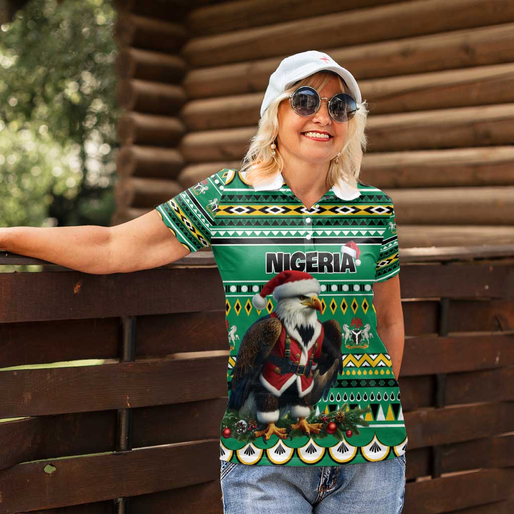 Nigeria Christmas Women Polo Shirt Eagle Santa African Pattern - Wonder Print Shop