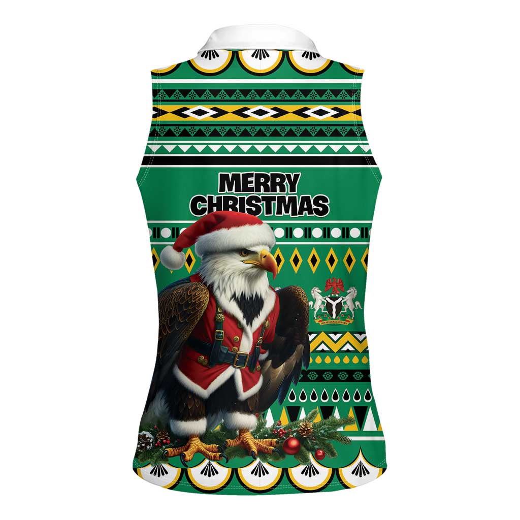 Nigeria Christmas Women Sleeveless Polo Shirt Eagle Santa African Pattern - Wonder Print Shop