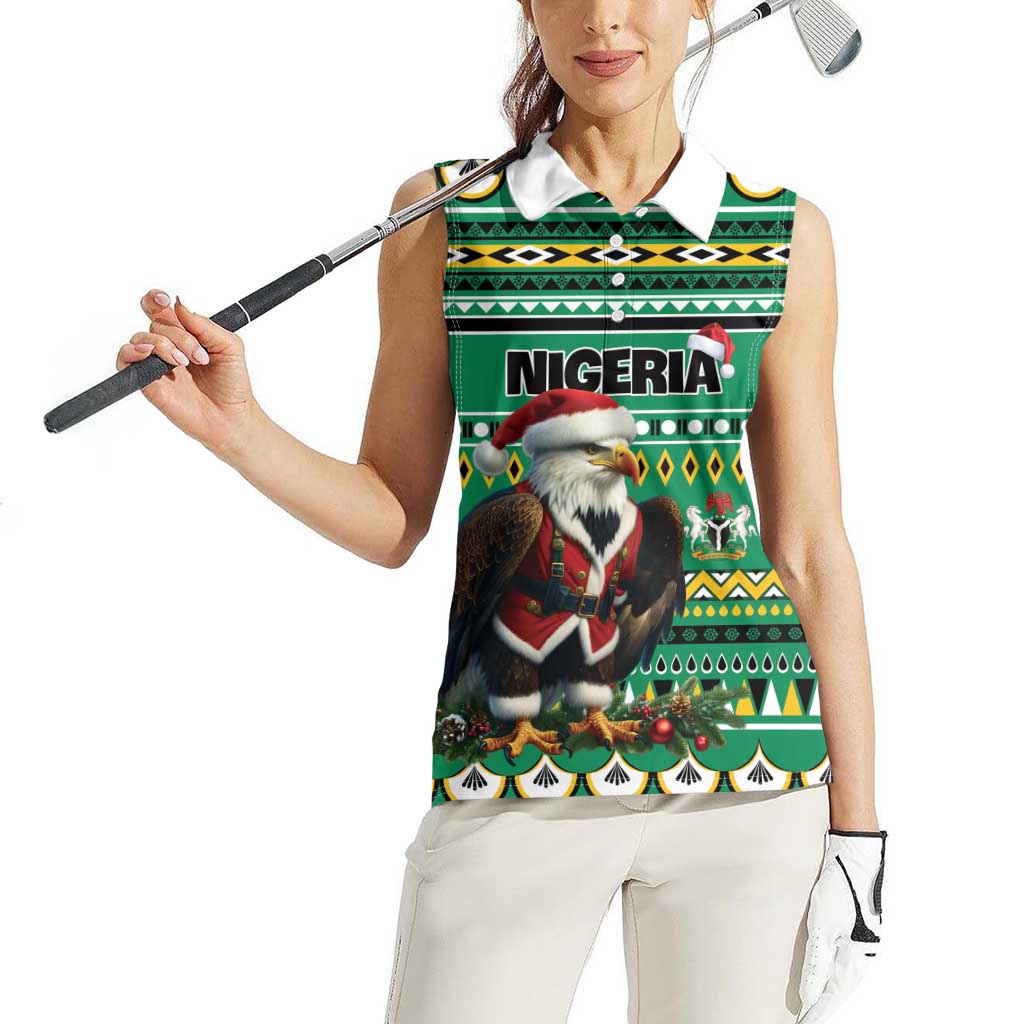 Nigeria Christmas Women Sleeveless Polo Shirt Eagle Santa African Pattern - Wonder Print Shop