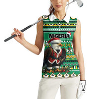Nigeria Christmas Women Sleeveless Polo Shirt Eagle Santa African Pattern - Wonder Print Shop