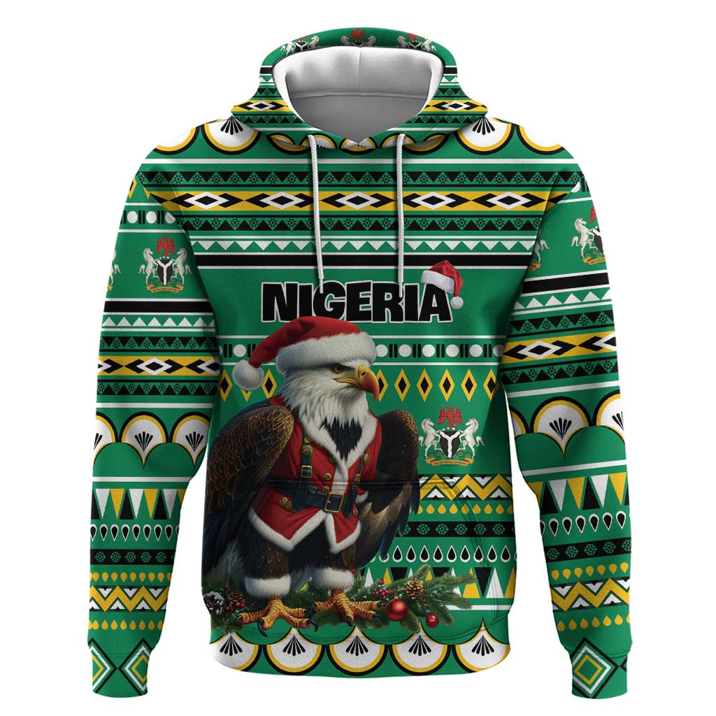 Nigeria Christmas Zip Hoodie Eagle Santa African Pattern - Wonder Print Shop