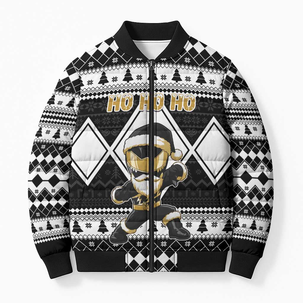 Personalized Power Black Ranger Santa Claus Bomber Puffer Jacket Funny Christmas - Wonder Print Shop