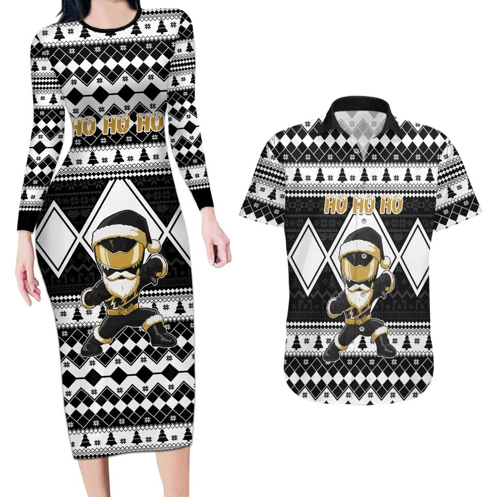 Personalized Power Black Ranger Santa Claus Couples Matching Long Sleeve Bodycon Dress and Hawaiian Shirt Funny Christmas - Wonder Print Shop