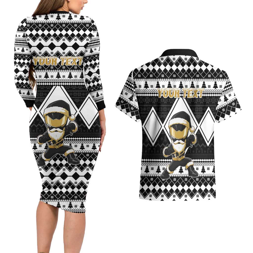 Personalized Power Black Ranger Santa Claus Couples Matching Long Sleeve Bodycon Dress and Hawaiian Shirt Funny Christmas - Wonder Print Shop