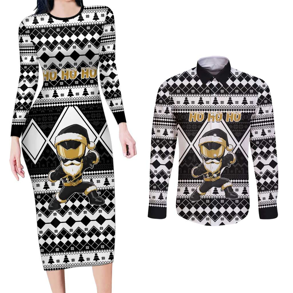 Personalized Power Black Ranger Santa Claus Couples Matching Long Sleeve Bodycon Dress and Long Sleeve Button Shirt Funny Christmas - Wonder Print Shop