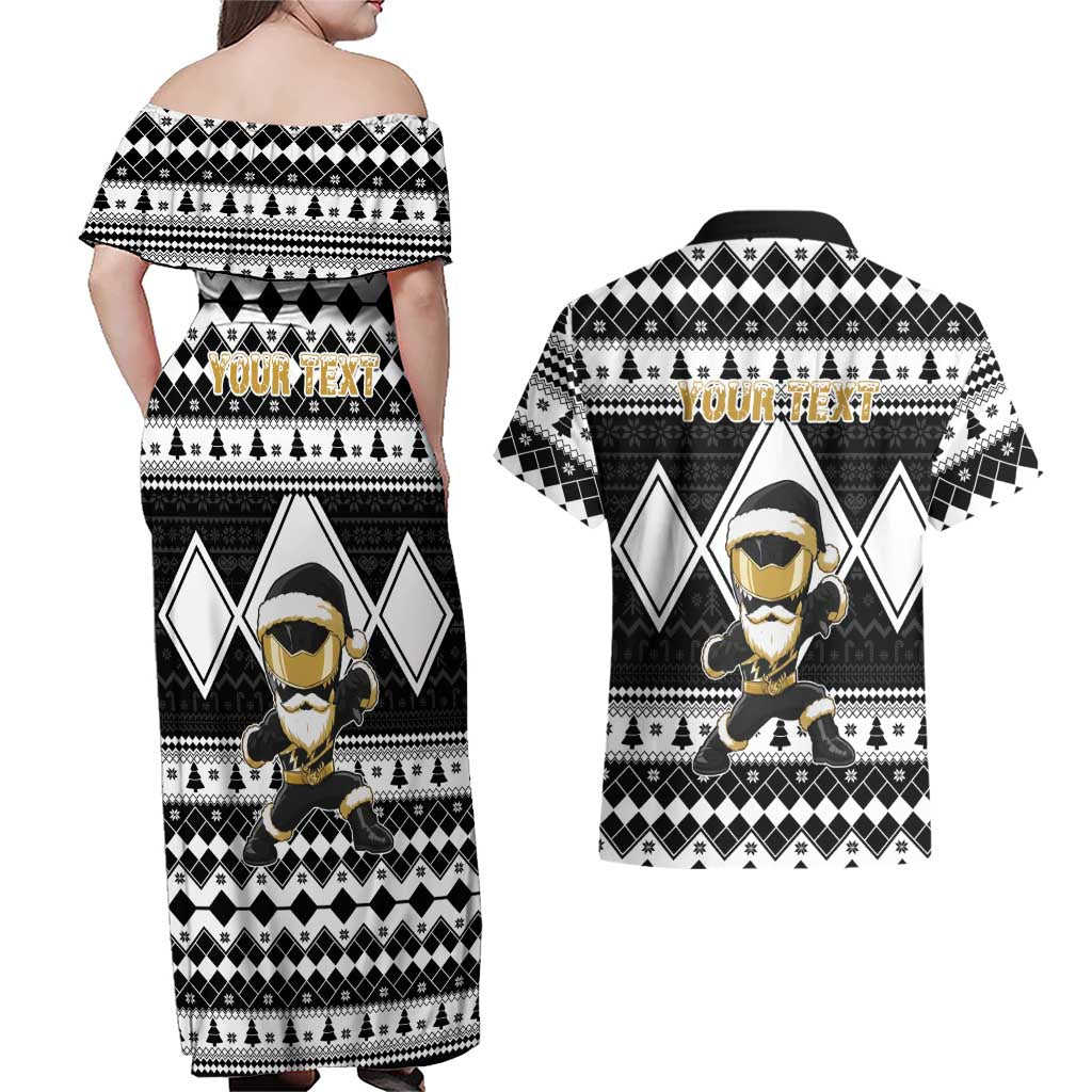 Personalized Power Black Ranger Santa Claus Couples Matching Off Shoulder Maxi Dress and Hawaiian Shirt Funny Christmas - Wonder Print Shop