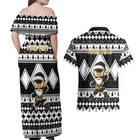 Personalized Power Black Ranger Santa Claus Couples Matching Off Shoulder Maxi Dress and Hawaiian Shirt Funny Christmas - Wonder Print Shop