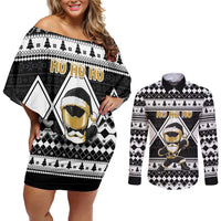 Personalized Power Black Ranger Santa Claus Couples Matching Off Shoulder Short Dress and Long Sleeve Button Shirt Funny Christmas - Wonder Print Shop