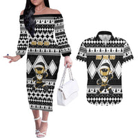 Personalized Power Black Ranger Santa Claus Couples Matching Off The Shoulder Long Sleeve Dress and Hawaiian Shirt Funny Christmas - Wonder Print Shop