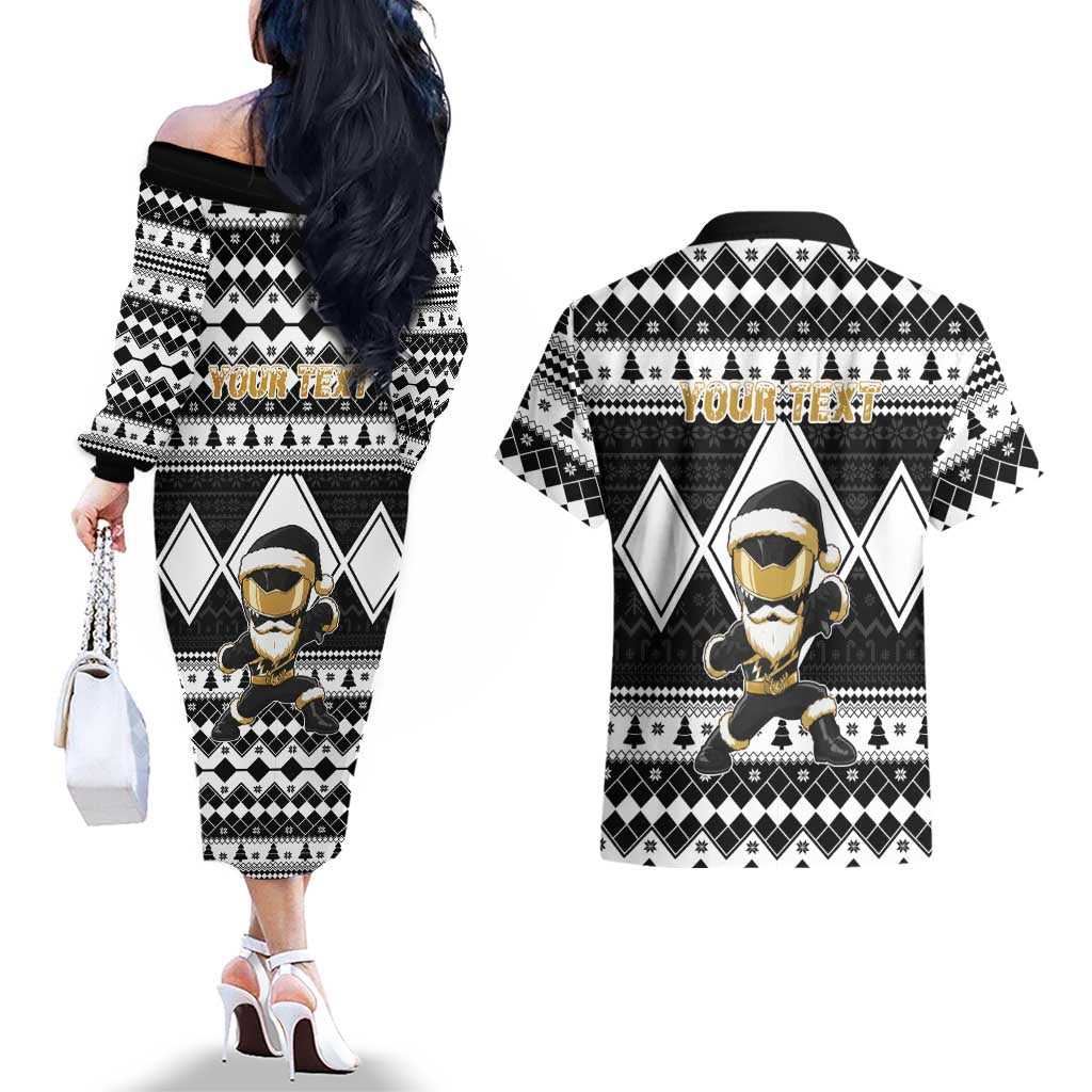 Personalized Power Black Ranger Santa Claus Couples Matching Off The Shoulder Long Sleeve Dress and Hawaiian Shirt Funny Christmas - Wonder Print Shop