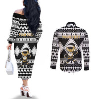 Personalized Power Black Ranger Santa Claus Couples Matching Off The Shoulder Long Sleeve Dress and Long Sleeve Button Shirt Funny Christmas - Wonder Print Shop