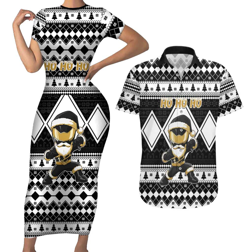 Personalized Power Black Ranger Santa Claus Couples Matching Short Sleeve Bodycon Dress and Hawaiian Shirt Funny Christmas - Wonder Print Shop