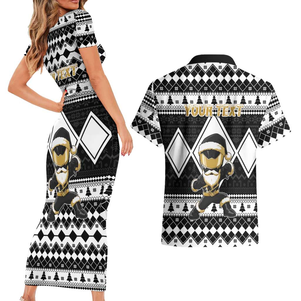 Personalized Power Black Ranger Santa Claus Couples Matching Short Sleeve Bodycon Dress and Hawaiian Shirt Funny Christmas - Wonder Print Shop