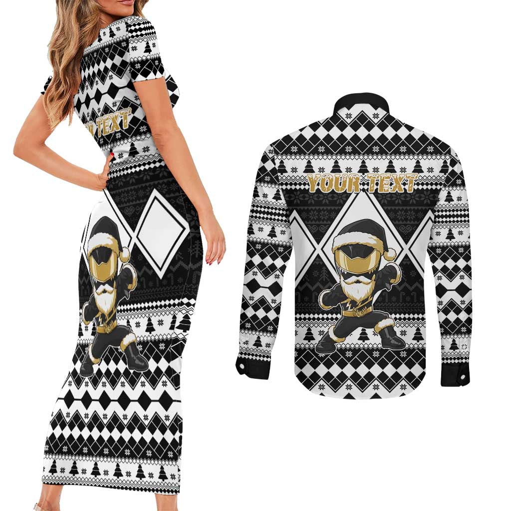 Personalized Power Black Ranger Santa Claus Couples Matching Short Sleeve Bodycon Dress and Long Sleeve Button Shirt Funny Christmas - Wonder Print Shop