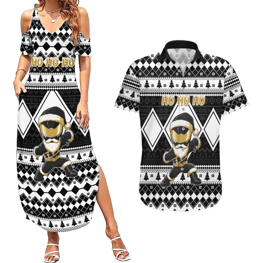 Personalized Power Black Ranger Santa Claus Couples Matching Summer Maxi Dress and Hawaiian Shirt Funny Christmas - Wonder Print Shop