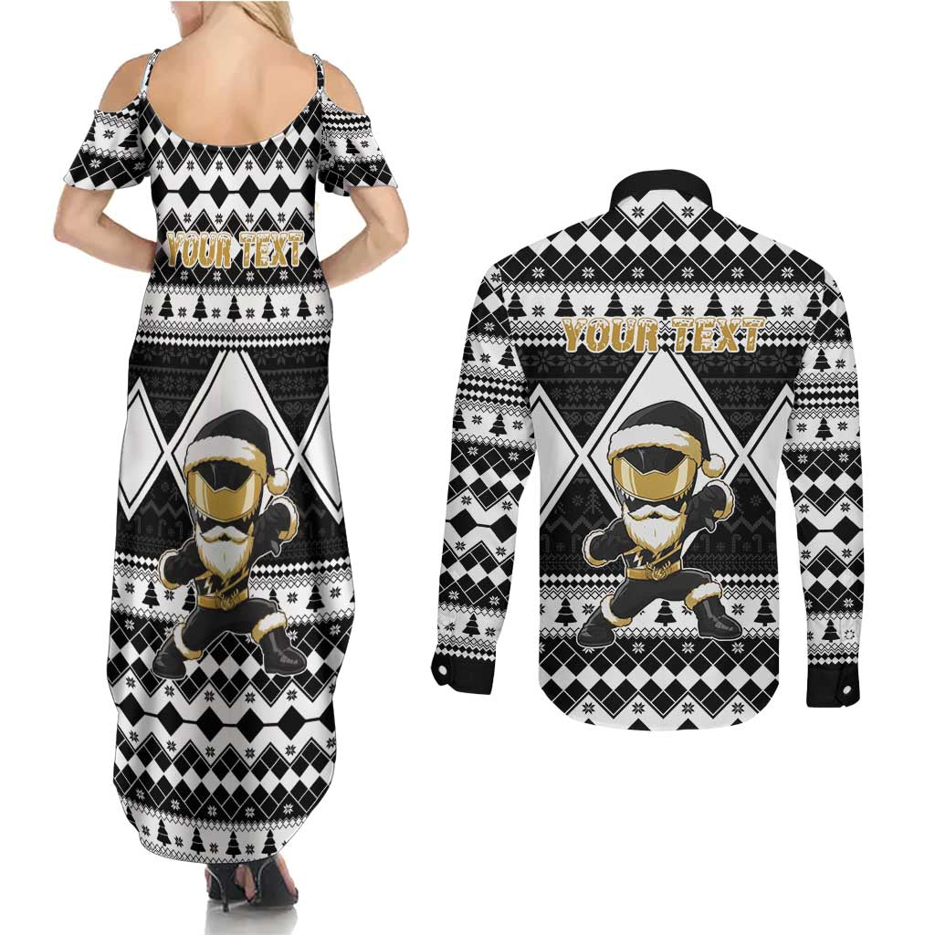 Personalized Power Black Ranger Santa Claus Couples Matching Summer Maxi Dress and Long Sleeve Button Shirt Funny Christmas - Wonder Print Shop