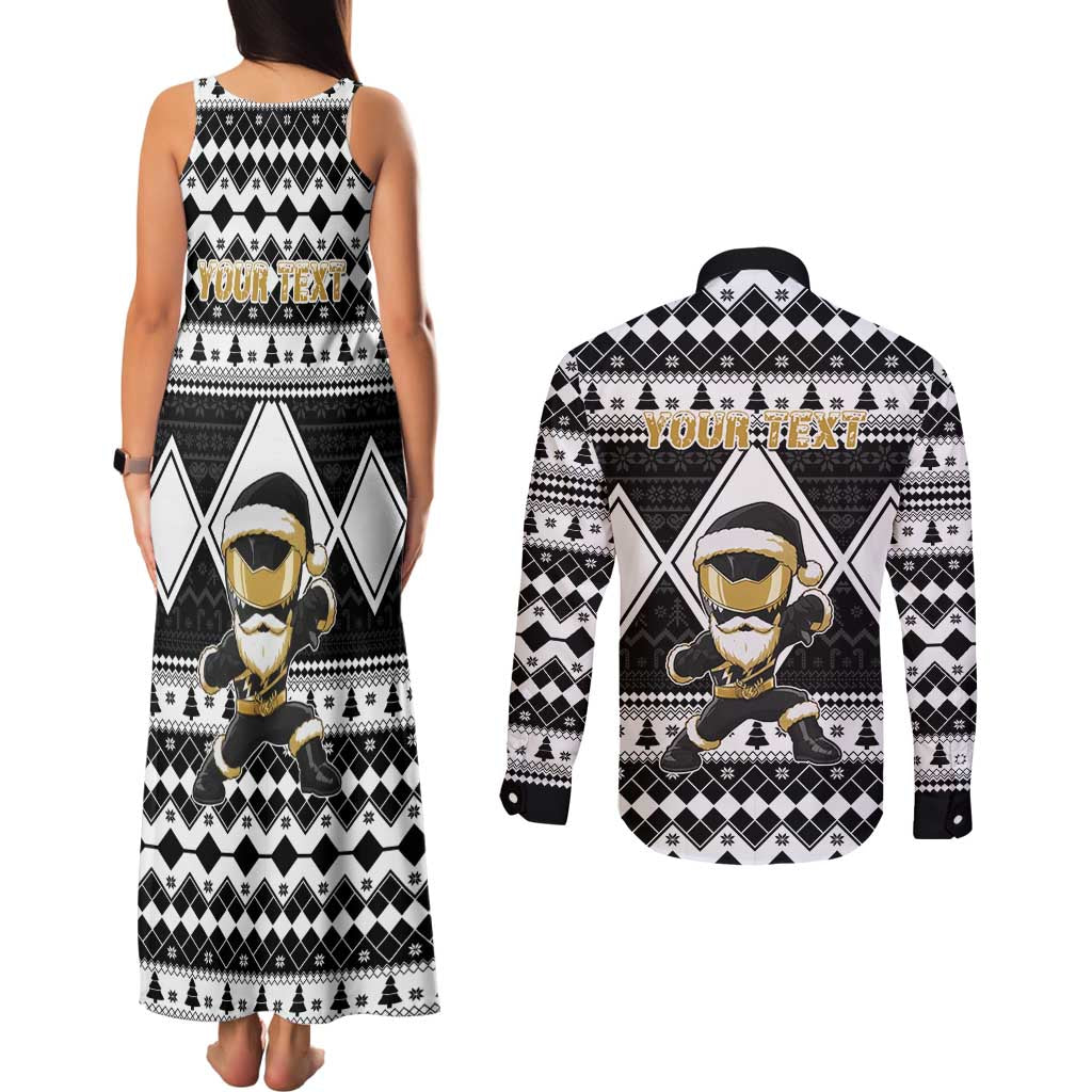 Personalized Power Black Ranger Santa Claus Couples Matching Tank Maxi Dress and Long Sleeve Button Shirt Funny Christmas - Wonder Print Shop