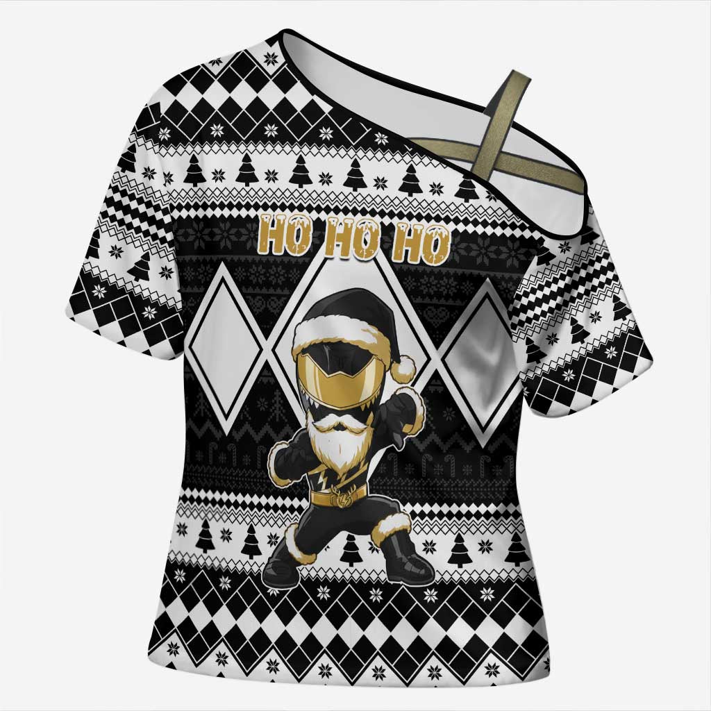 Personalized Power Black Ranger Santa Claus Cross Shoulder Shirt Funny Christmas - Wonder Print Shop