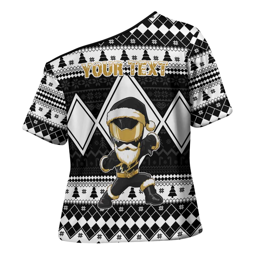 Personalized Power Black Ranger Santa Claus Cross Shoulder Shirt Funny Christmas - Wonder Print Shop