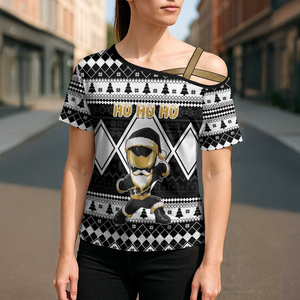 Personalized Power Black Ranger Santa Claus Cross Shoulder Shirt Funny Christmas - Wonder Print Shop