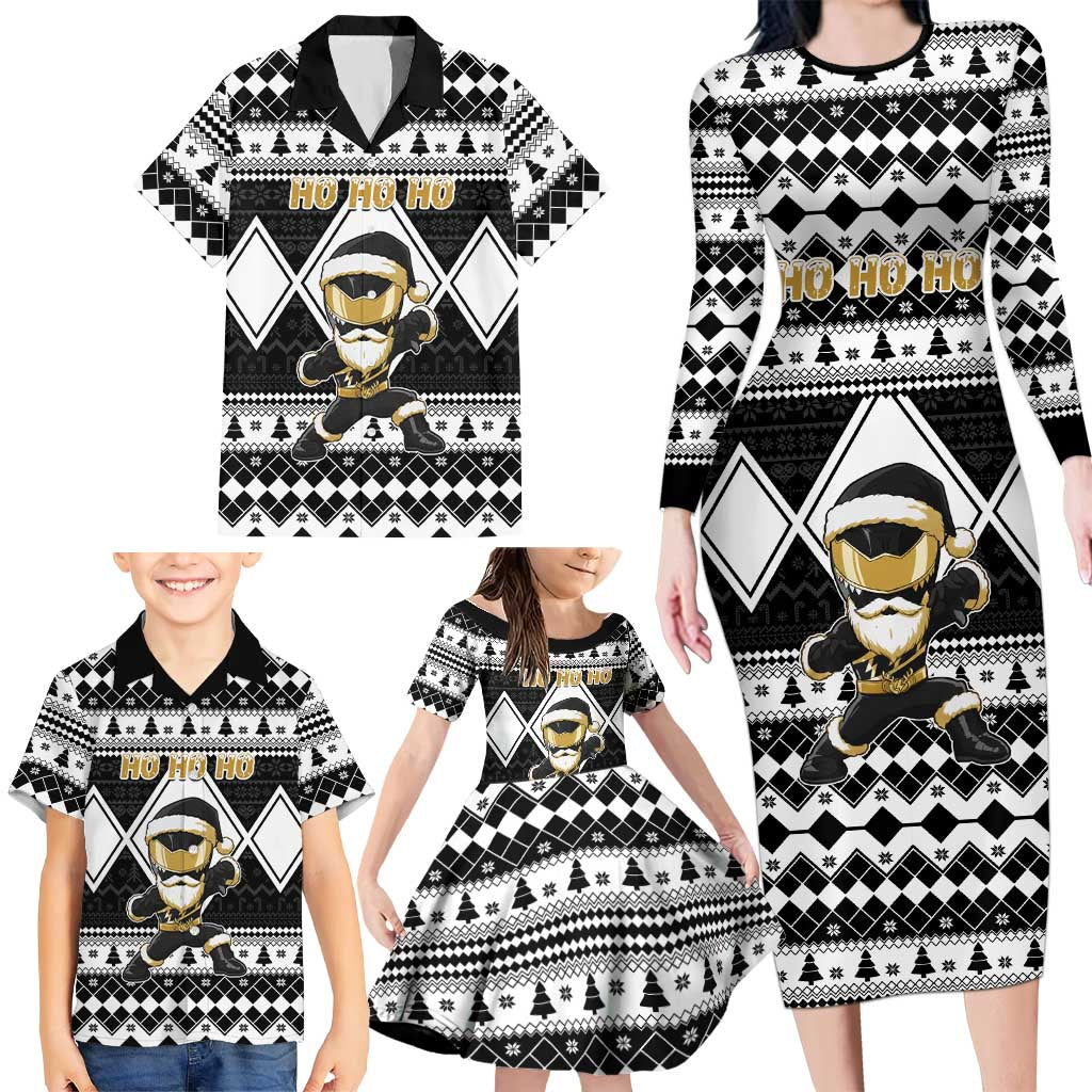 Personalized Power Black Ranger Santa Claus Family Matching Long Sleeve Bodycon Dress and Hawaiian Shirt Funny Christmas - Wonder Print Shop
