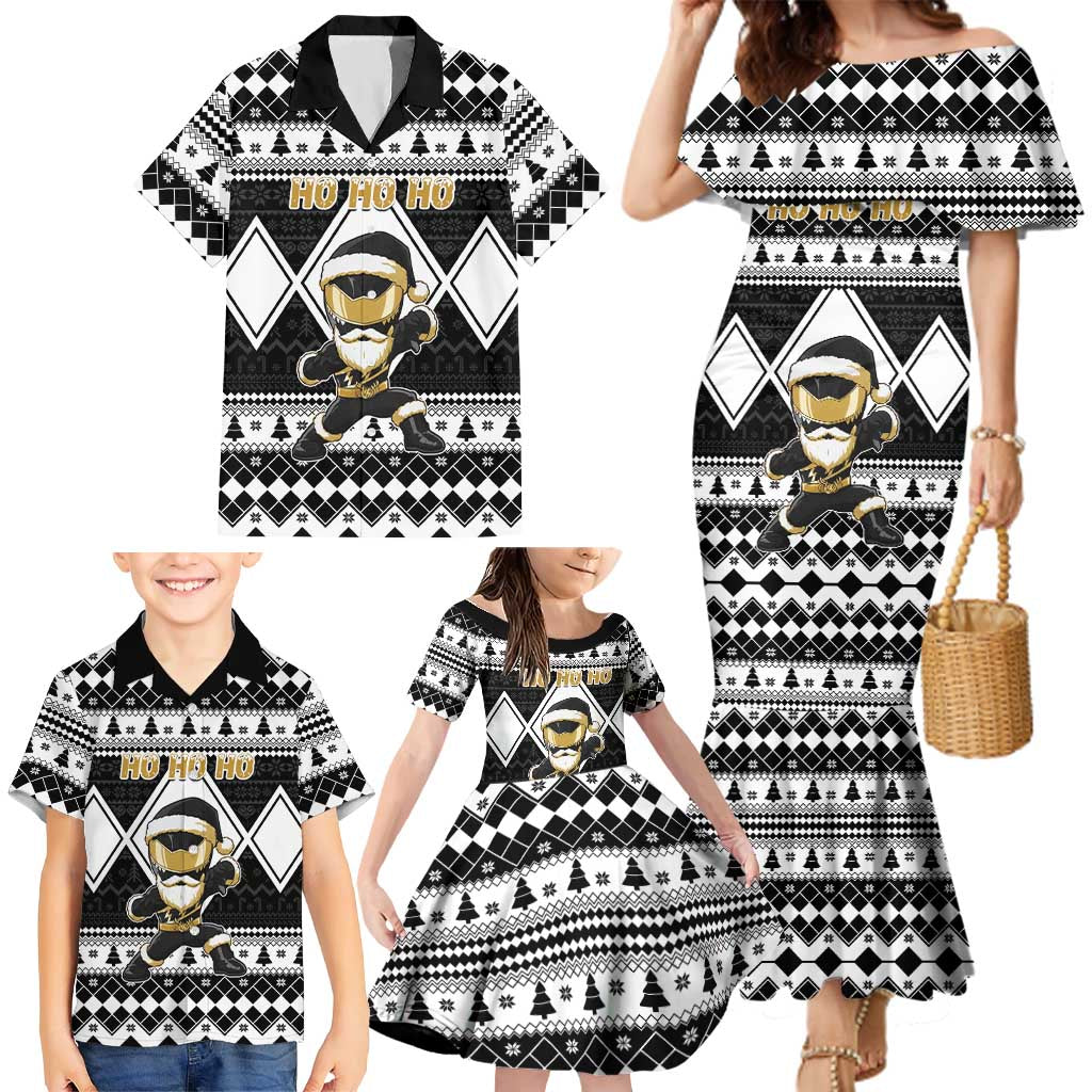 Personalized Power Black Ranger Santa Claus Family Matching Mermaid Dress and Hawaiian Shirt Funny Christmas - Wonder Print Shop