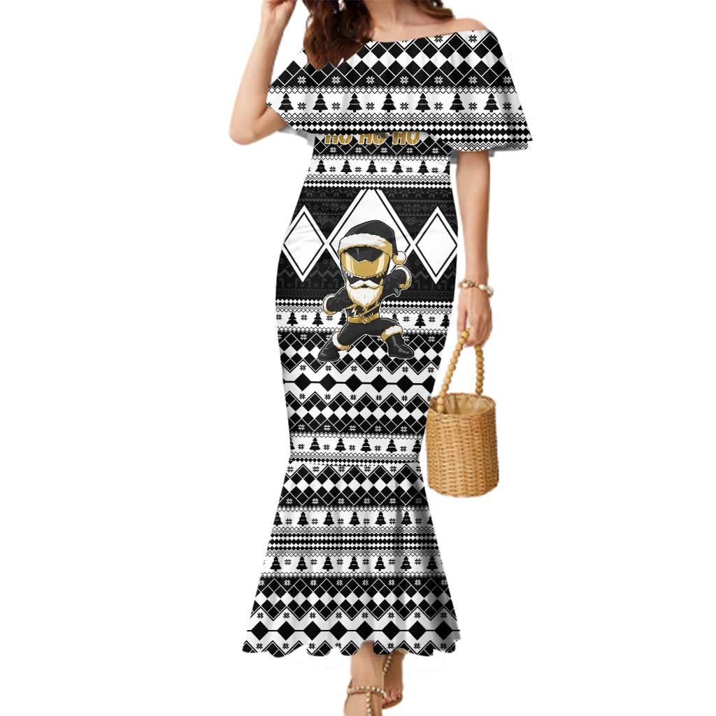 Personalized Power Black Ranger Santa Claus Family Matching Mermaid Dress and Hawaiian Shirt Funny Christmas - Wonder Print Shop