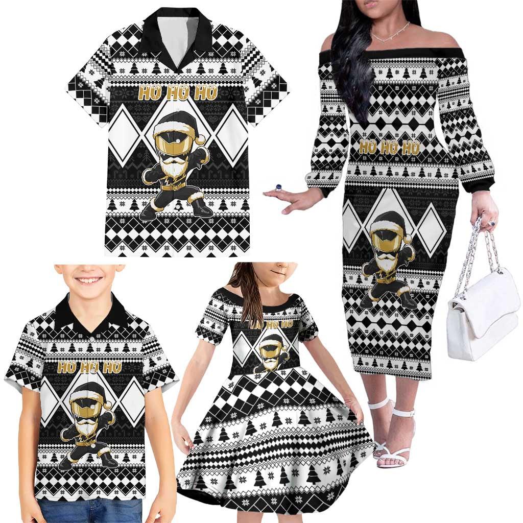 Personalized Power Black Ranger Santa Claus Family Matching Off The Shoulder Long Sleeve Dress and Hawaiian Shirt Funny Christmas - Wonder Print Shop