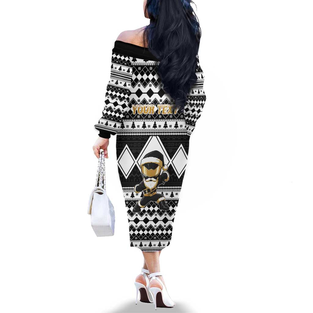 Personalized Power Black Ranger Santa Claus Family Matching Off The Shoulder Long Sleeve Dress and Hawaiian Shirt Funny Christmas - Wonder Print Shop