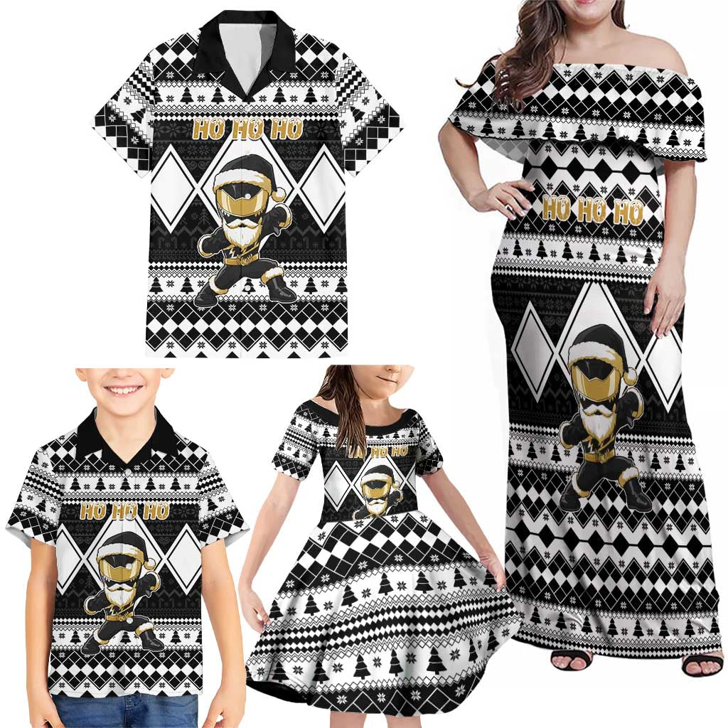Personalized Power Black Ranger Santa Claus Family Matching Off Shoulder Maxi Dress and Hawaiian Shirt Funny Christmas - Wonder Print Shop