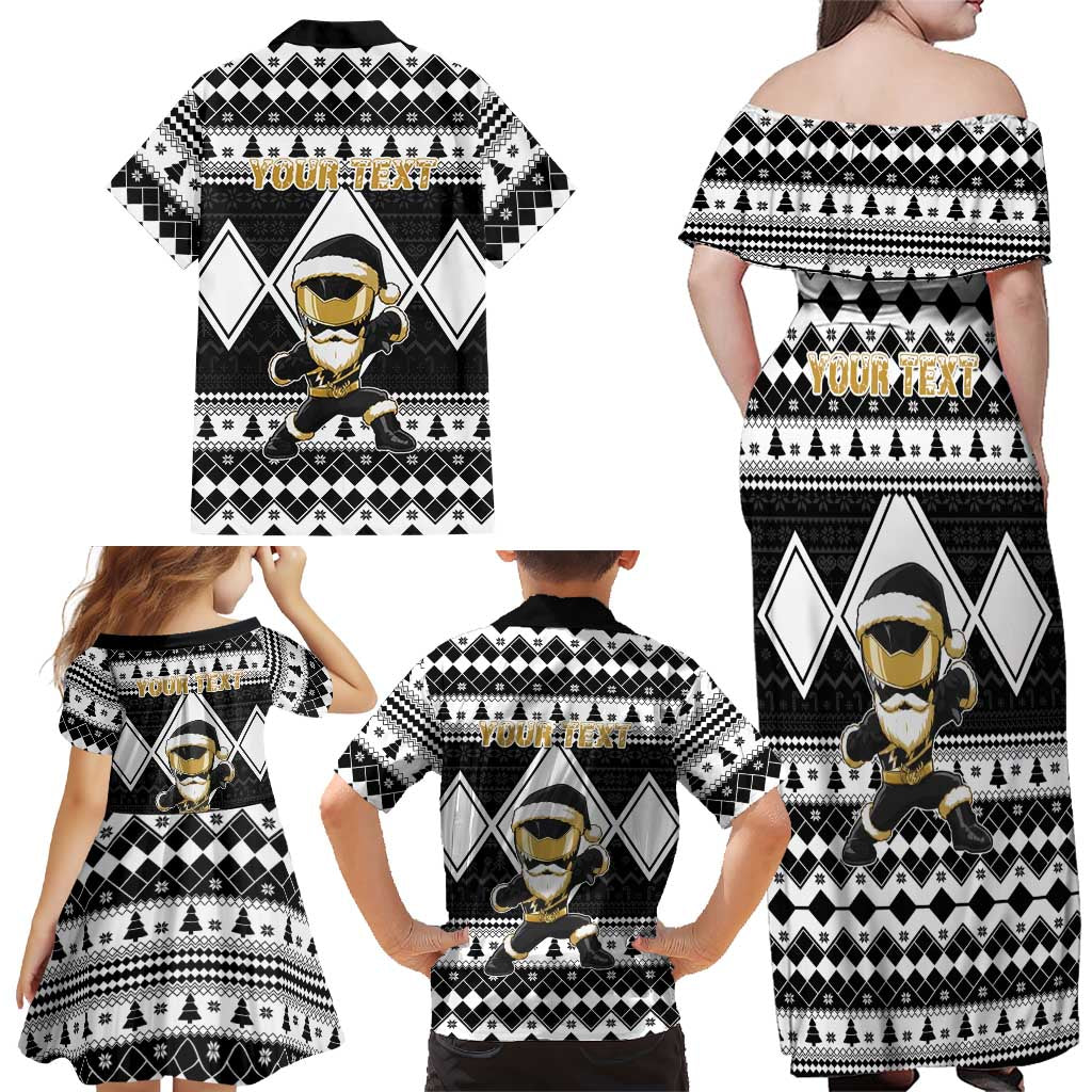 Personalized Power Black Ranger Santa Claus Family Matching Off Shoulder Maxi Dress and Hawaiian Shirt Funny Christmas - Wonder Print Shop