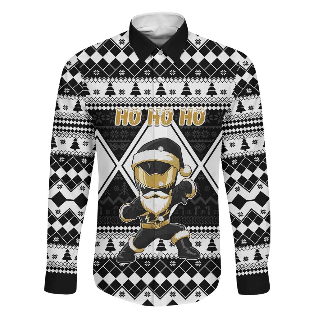 Personalized Power Black Ranger Santa Claus Family Matching Off Shoulder Maxi Dress and Hawaiian Shirt Funny Christmas - Wonder Print Shop