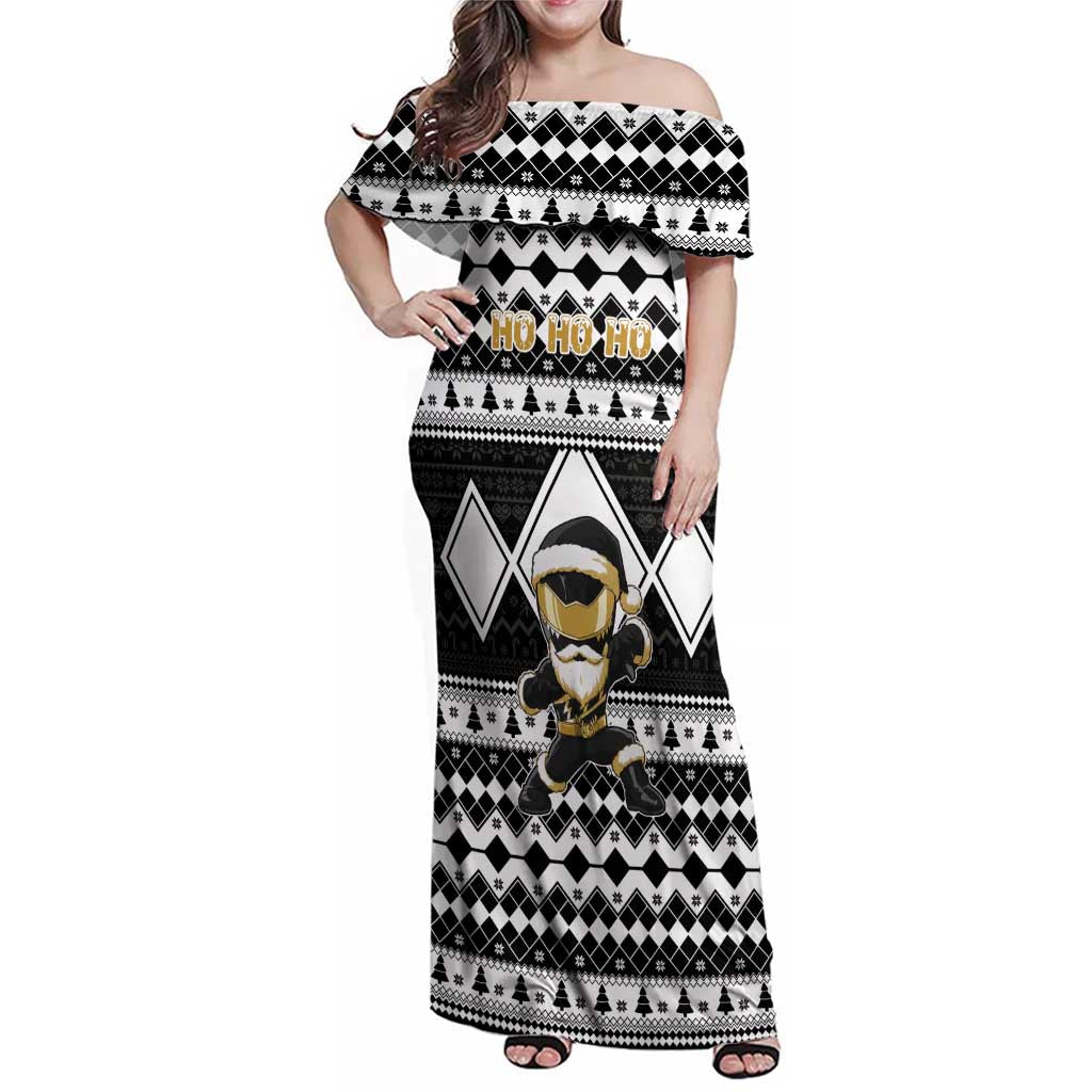 Personalized Power Black Ranger Santa Claus Family Matching Off Shoulder Maxi Dress and Hawaiian Shirt Funny Christmas - Wonder Print Shop