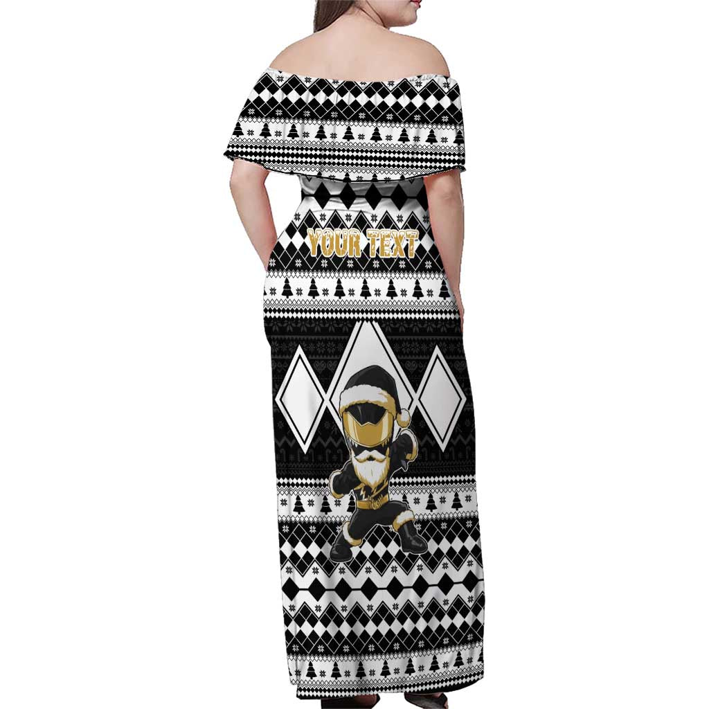 Personalized Power Black Ranger Santa Claus Family Matching Off Shoulder Maxi Dress and Hawaiian Shirt Funny Christmas - Wonder Print Shop