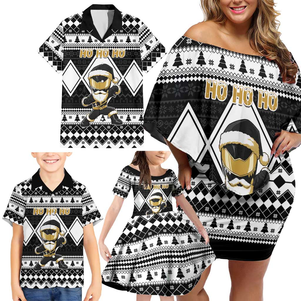 Personalized Power Black Ranger Santa Claus Family Matching Off Shoulder Short Dress and Hawaiian Shirt Funny Christmas - Wonder Print Shop