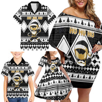 Personalized Power Black Ranger Santa Claus Family Matching Off Shoulder Short Dress and Hawaiian Shirt Funny Christmas - Wonder Print Shop